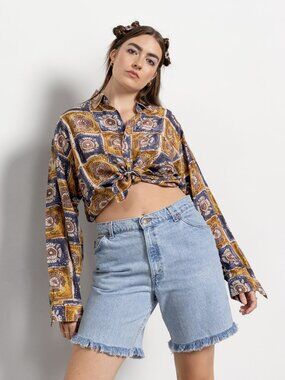 Vintage Levi's Denim Jorts, High Waist Frayed Hem, Size 9 / 10